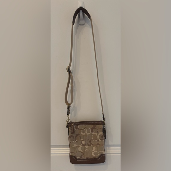Coach Handbags - Coach Beige and Brown Zip Pouch Crossbody